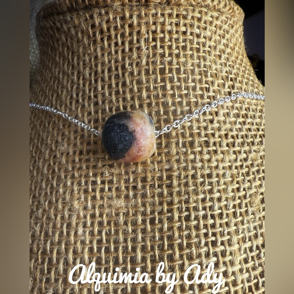 Amazonite Two-Tone Black and Brown Stone Pendant Necklace